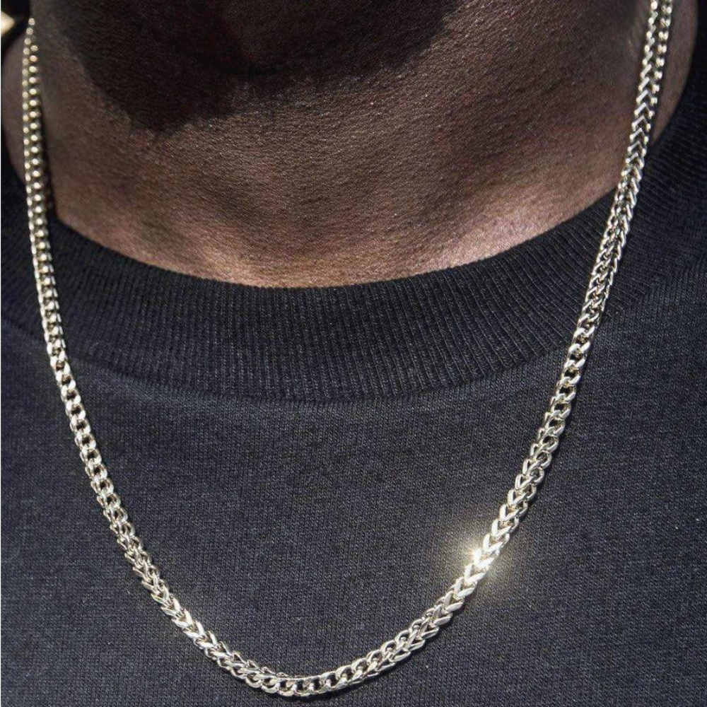 NEVER WORN The GLD SHOP 18K Vermeil Franco Chain (3mm 16in) With White Gold Cros